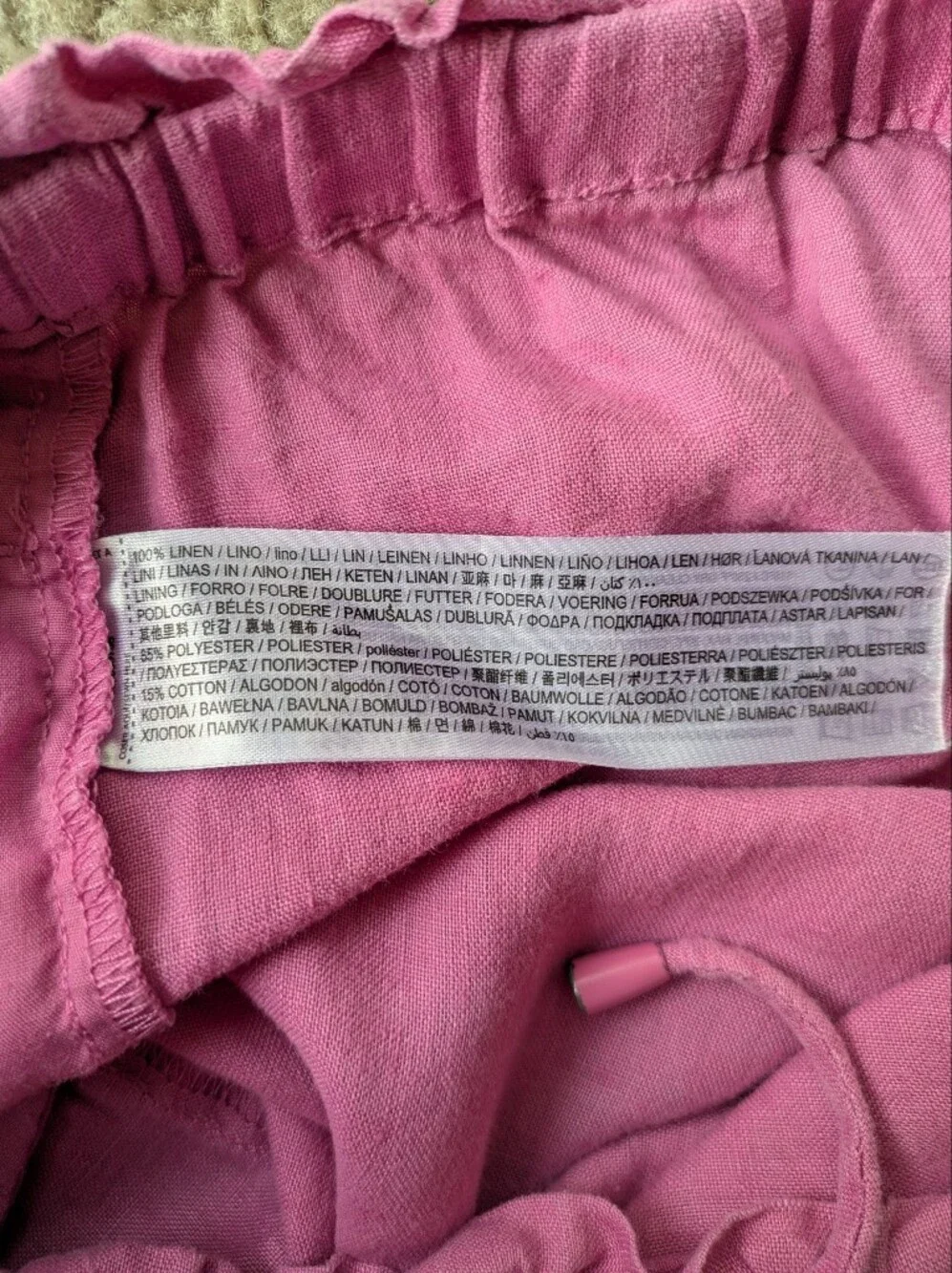 Mango 100% Linen Candy Pink Drawstring Pant Summer Dopamine Lightweight Small